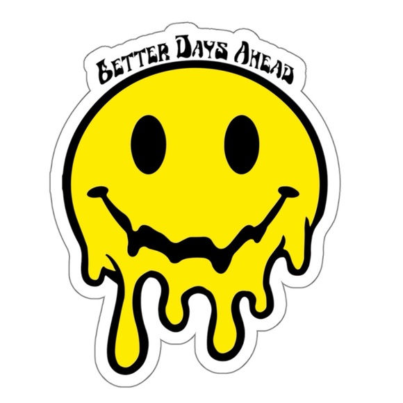Smiley Y2K Yellow Sticker Mental Health Decal 4 x 4 Sticker Trippy Retro NWOT - Picture 1 of 4